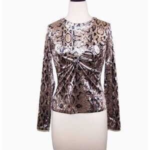 Buffalo David Bitton Velvet Shirt Top Size M Stretch Snake Velour Knot Front